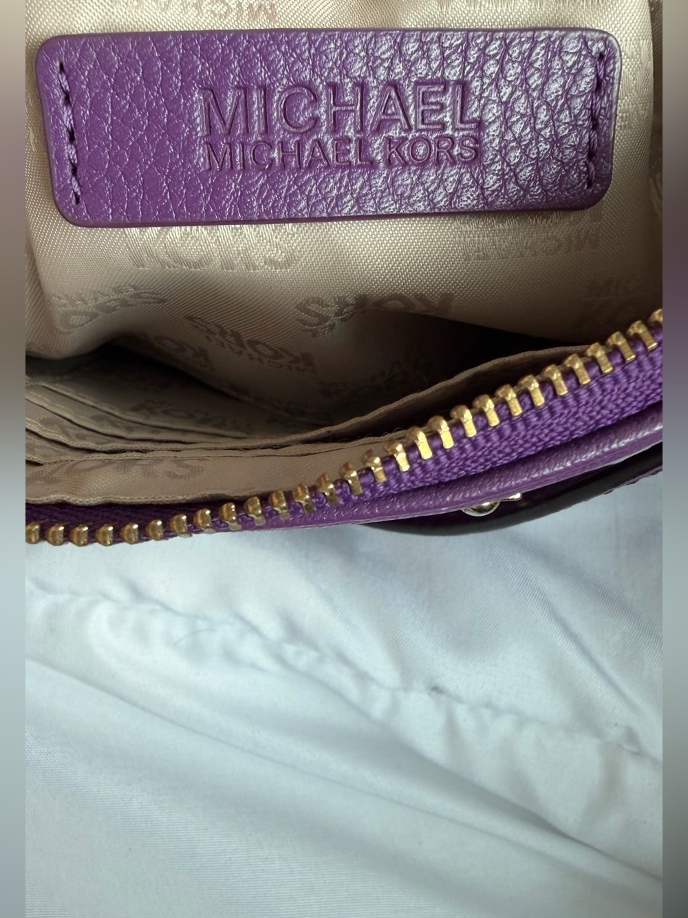 Michael Kors Plum Leather Shoulder Bag with Gold Plaque - Picture 6 of 6